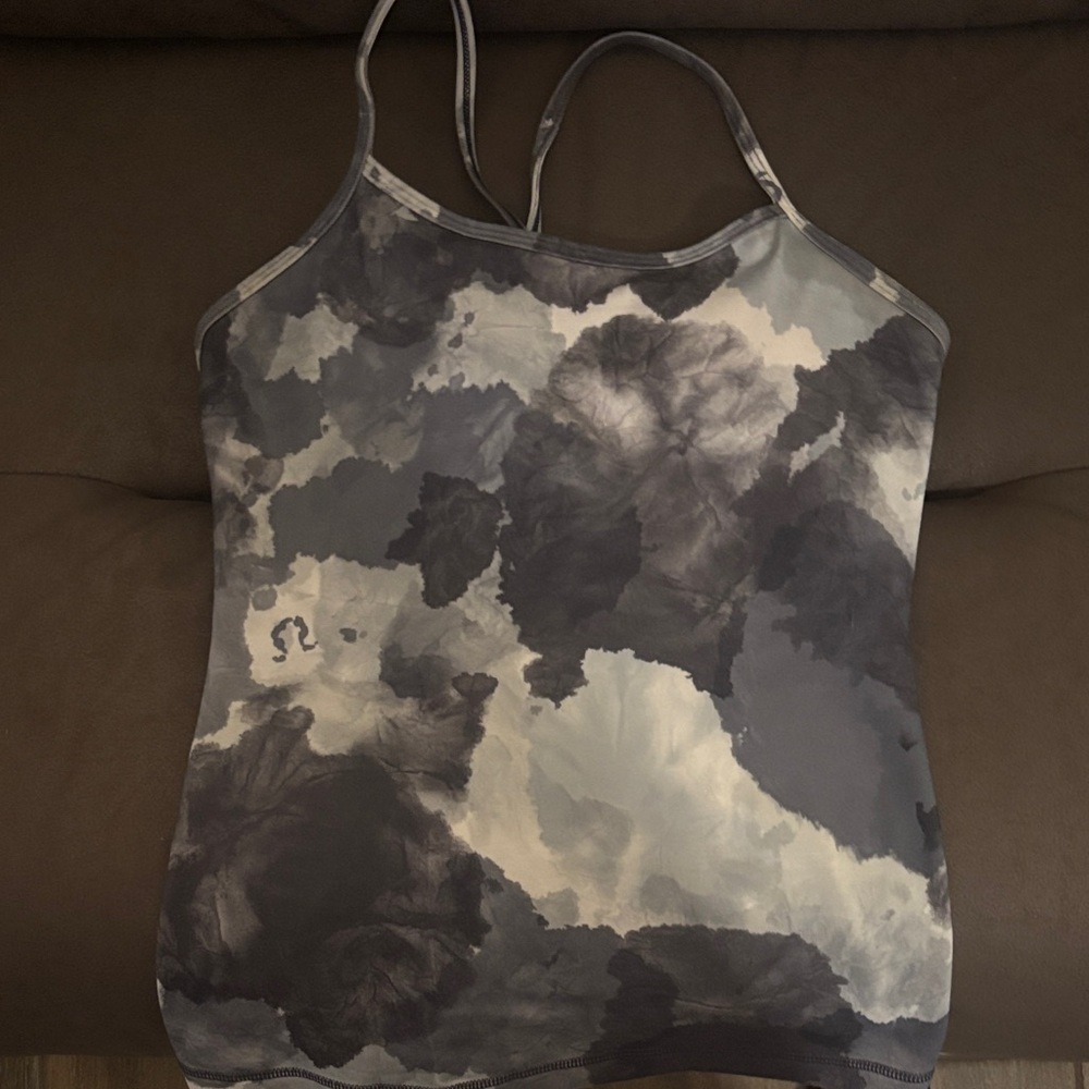 lululemon athletica Gray and White Tie-Dye Power Y tank